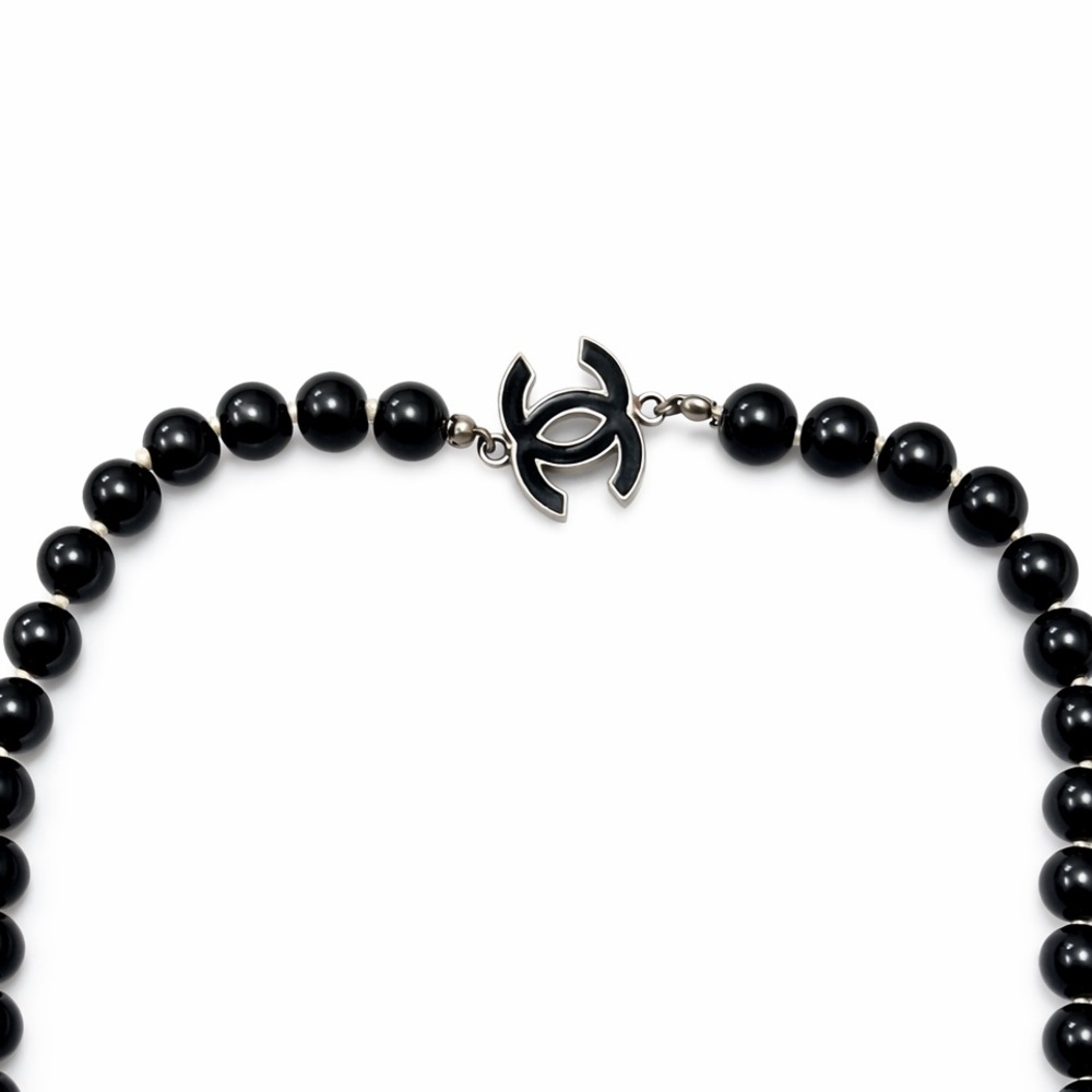 CHANEL CC Faux Pearl Black Bead Long Wrap Necklace Statement Vintage Style - Picture 4 of 5